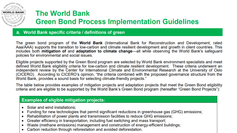 The World Bank Green Bond Process Implementation Guidelines