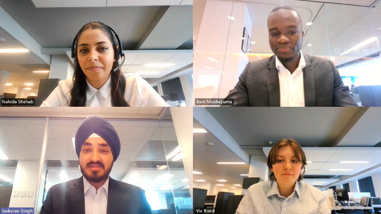 four treasury junior analysts on a virtual meeting together